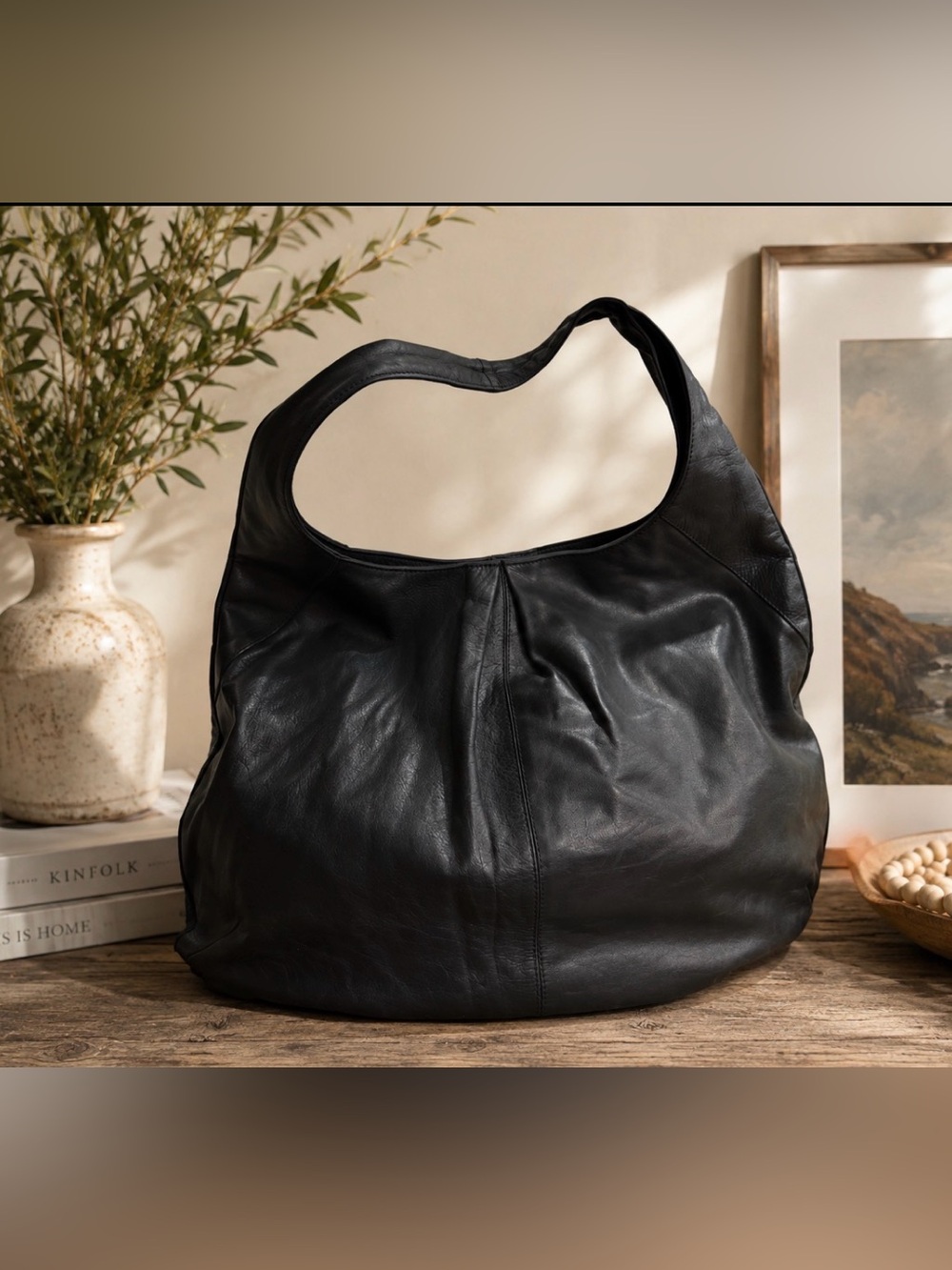 Nordstrom Black Leather Hobo Shoulder Bag